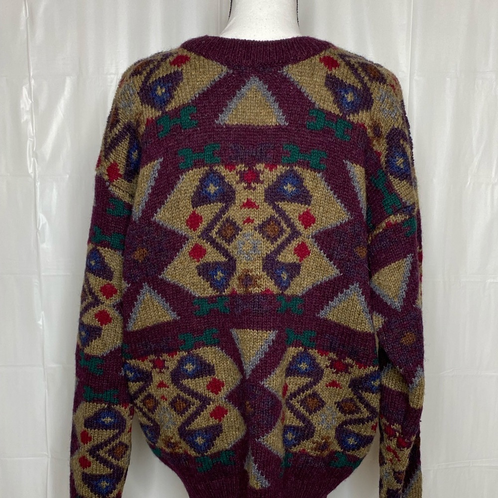 Men's Vintage Jos A Banks 100% Wool Sweater Aztec Print Multi-color Size Large